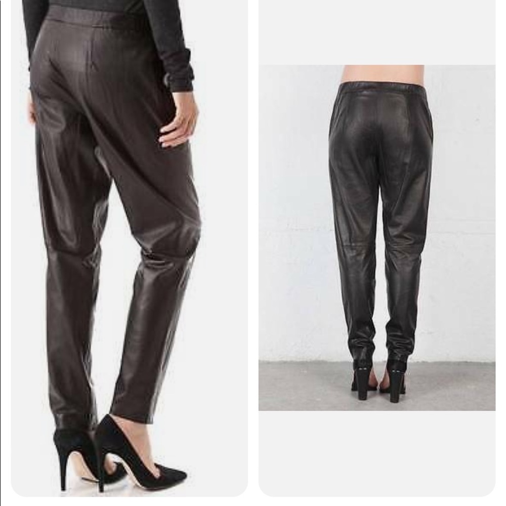 VINCE Black Leather Relaxed Elastic Waist Jogging Pants S - Picture 2 of 16
